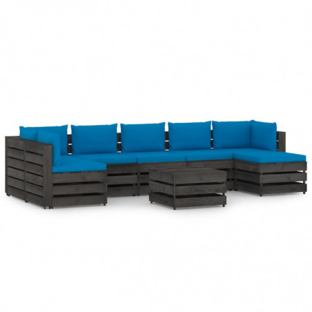 8-tlg. Garten-Lounge-Set mit Kissen Grau Imprägniertes Holz