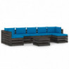 8-tlg. Garten-Lounge-Set mit Kissen Grau Imprägniertes Holz