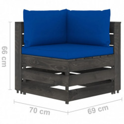 9-tlg. Garten-Lounge-Set mit Kissen Grau Imprägniertes Holz
