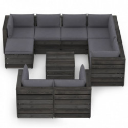 10-tlg. Garten-Lounge-Set mit Kissen Grau Imprägniertes Holz