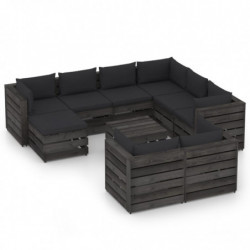 10-tlg. Garten-Lounge-Set mit Kissen Grau Imprägniertes Holz