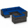 10-tlg. Garten-Lounge-Set mit Kissen Grau Imprägniertes Holz
