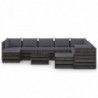 11-tlg. Garten-Lounge-Set mit Kissen Grau Imprägniertes Holz