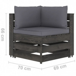 11-tlg. Garten-Lounge-Set mit Kissen Grau Imprägniertes Holz