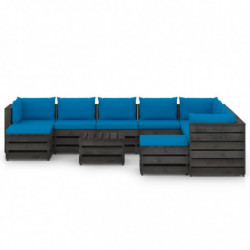 11-tlg. Garten-Lounge-Set mit Kissen Grau Imprägniertes Holz