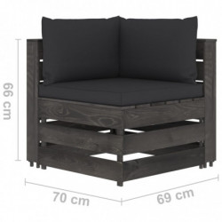 11-tlg. Garten-Lounge-Set mit Kissen Grau Imprägniertes Holz