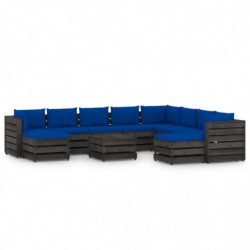 11-tlg. Garten-Lounge-Set mit Kissen Grau Imprägniertes Holz