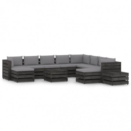12-tlg. Garten-Lounge-Set mit Kissen Grau Imprägniertes Holz