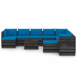 12-tlg. Garten-Lounge-Set mit Kissen Grau Imprägniertes Holz