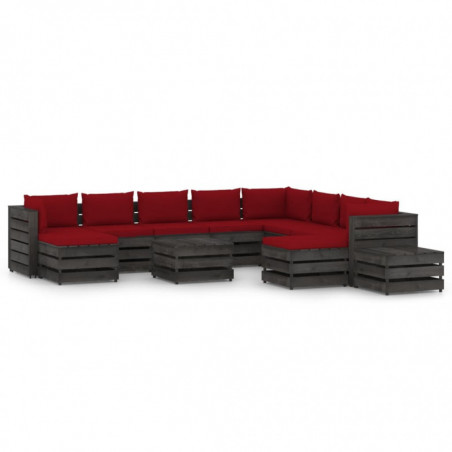 12-tlg. Garten-Lounge-Set mit Kissen Grau Imprägniertes Holz