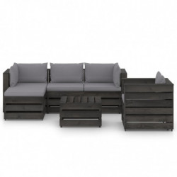 6-tlg. Garten-Lounge-Set mit Kissen Grau Imprägniertes Holz