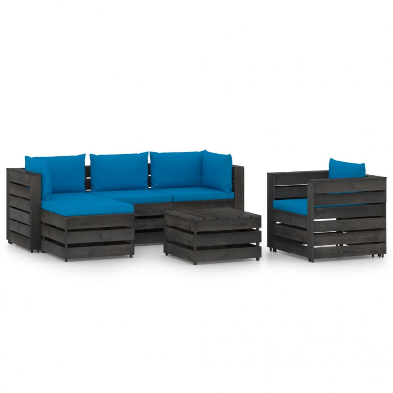 6-tlg. Garten-Lounge-Set mit Kissen Grau Imprägniertes Holz