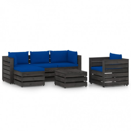 6-tlg. Garten-Lounge-Set mit Kissen Grau Imprägniertes Holz