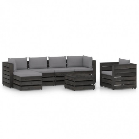 7-tlg. Garten-Lounge-Set mit Kissen Grau Imprägniertes Holz