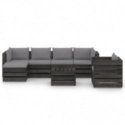 7-tlg. Garten-Lounge-Set mit Kissen Grau Imprägniertes Holz