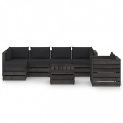 7-tlg. Garten-Lounge-Set mit Kissen Grau Imprägniertes Holz