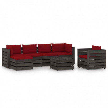 7-tlg. Garten-Lounge-Set mit Kissen Grau Imprägniertes Holz