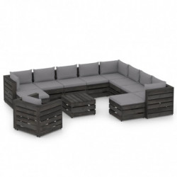 12-tlg. Garten-Lounge-Set mit Kissen Grau Imprägniertes Holz
