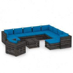 12-tlg. Garten-Lounge-Set mit Kissen Grau Imprägniertes Holz