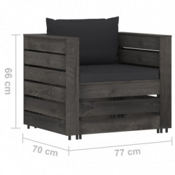 12-tlg. Garten-Lounge-Set mit Kissen Grau Imprägniertes Holz