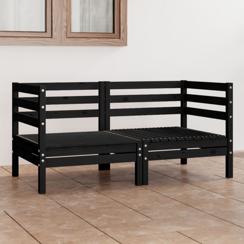 2-Sitzer-Gartensofa Ano Schwarz Kiefer Massivholz