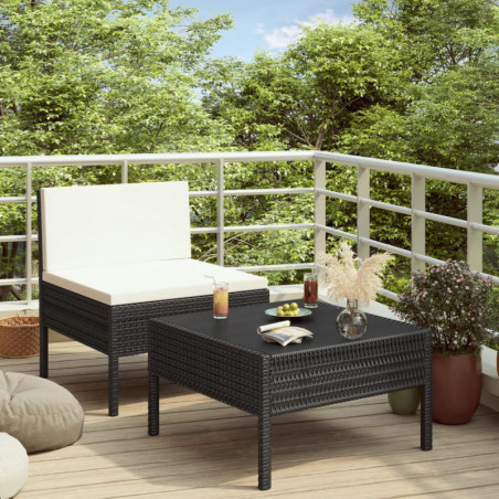 2-tlg. Garten-Lounge-Set Asta mit Auflagen Poly Rattan Schwarz