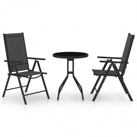 3-tlg. Bistro-Set Aluminium und Textilene Schwarz