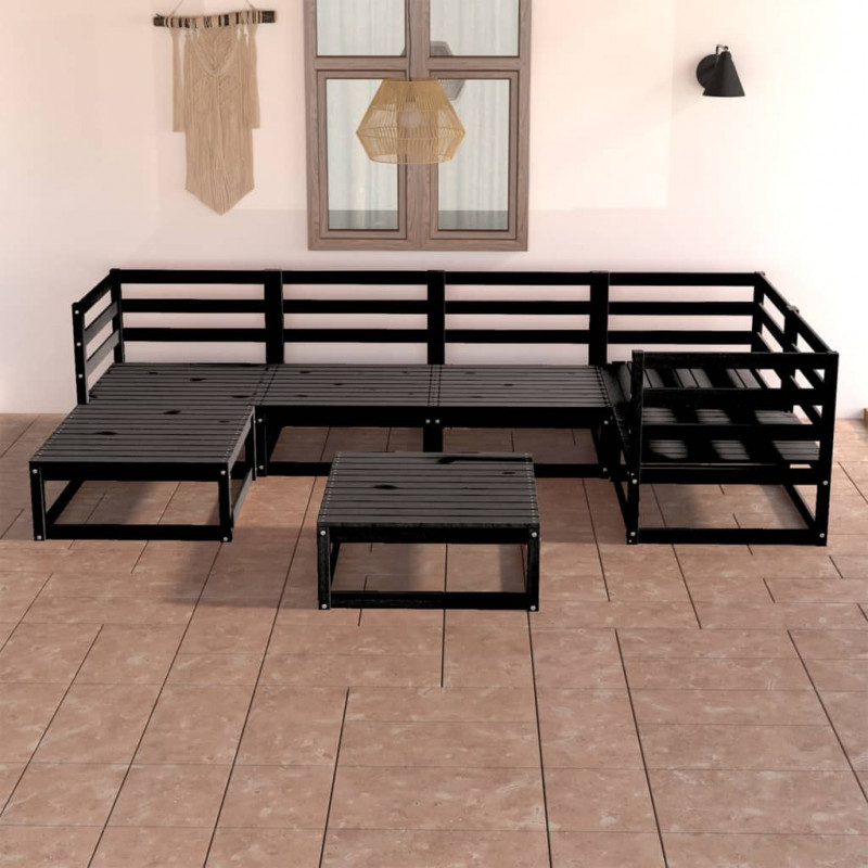 7-tlg. Garten-Lounge-Set Schwarz Massivholz Kiefer