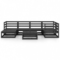 7-tlg. Garten-Lounge-Set Schwarz Massivholz Kiefer