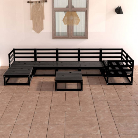 8-tlg. Garten-Lounge-Set Schwarz Massivholz Kiefer