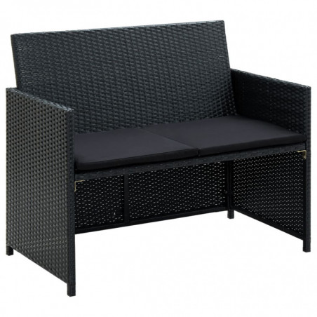 2-Sitzer-Gartensofa Anouck mit Polstern Schwarz Poly Rattan