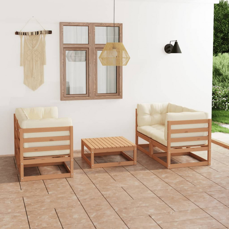 5-tlg. Garten-Lounge-Set mit Kissen Kiefer Massivholz