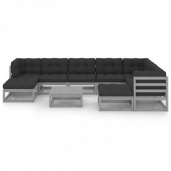 10-tlg. Garten-Lounge-Set mit Kissen Grau Kiefer Massivholz