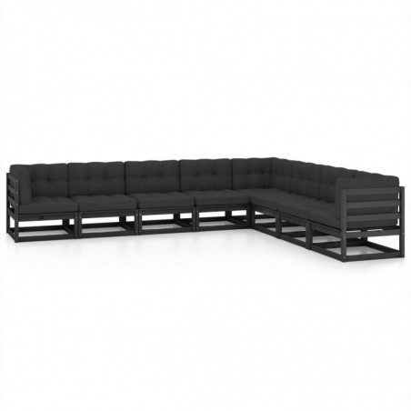 8-tlg. Garten-Lounge-Set mit Kissen Schwarz Kiefer Massivholz