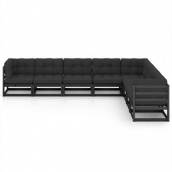 8-tlg. Garten-Lounge-Set mit Kissen Schwarz Kiefer Massivholz