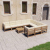 11-tlg. Garten-Lounge-Set Kissen Honigbraun Kiefer Massivholz