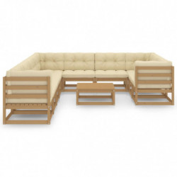 11-tlg. Garten-Lounge-Set Kissen Honigbraun Kiefer Massivholz