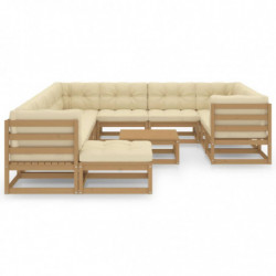 12-tlg. Garten-Lounge-Set Kissen Honigbraun Kiefer Massivholz