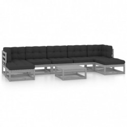 8-tlg. Garten-Lounge-Set mit Kissen Grau Kiefer Massivholz