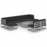 10-tlg. Garten-Lounge-Set mit Kissen Grau Kiefer Massivholz