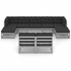 10-tlg. Garten-Lounge-Set mit Kissen Grau Kiefer Massivholz