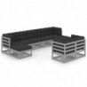 9-tlg. Garten-Lounge-Set mit Kissen Grau Kiefer Massivholz