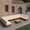 11-tlg. Garten-Lounge-Set Kissen Honigbraun Kiefer Massivholz