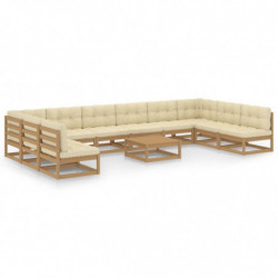 11-tlg. Garten-Lounge-Set Kissen Honigbraun Kiefer Massivholz