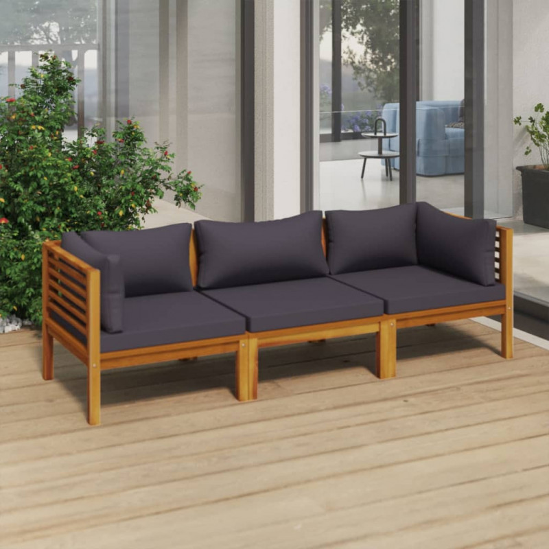 3-Sitzer-Gartensofa mit Auflage Akazie Massivholz