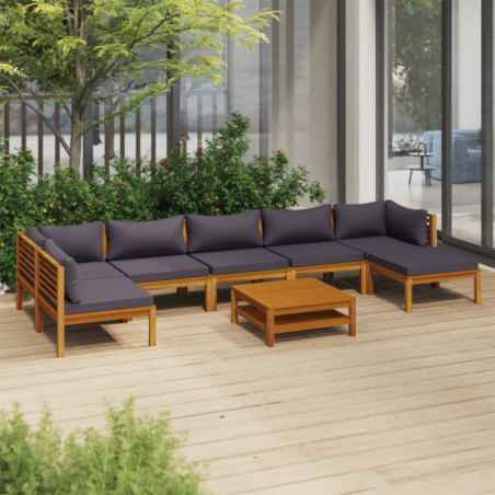 8-tlg. Garten-Lounge-Set mit Auflage Massivholz Akazie