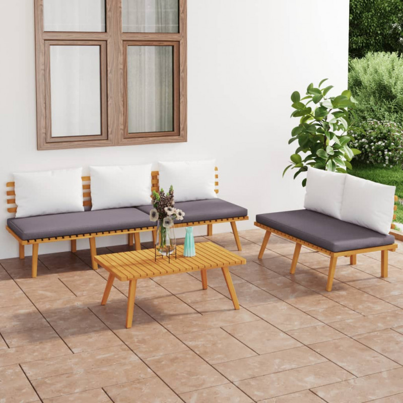 3-tlg. Garten-Lounge-Set mit Kissen Massivholz Akazie