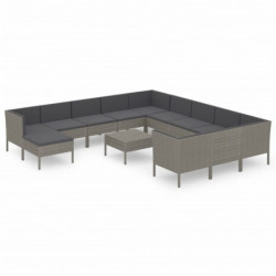 13-tlg. Garten-Lounge-Set mit Auflagen Poly Rattan Grau