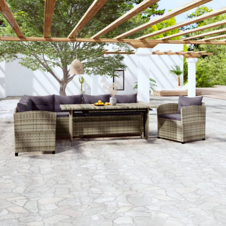 3-tlg. Garten-Lounge-Set mit Kissen Poly Rattan Grau