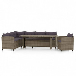 3-tlg. Garten-Lounge-Set mit Kissen Poly Rattan Grau